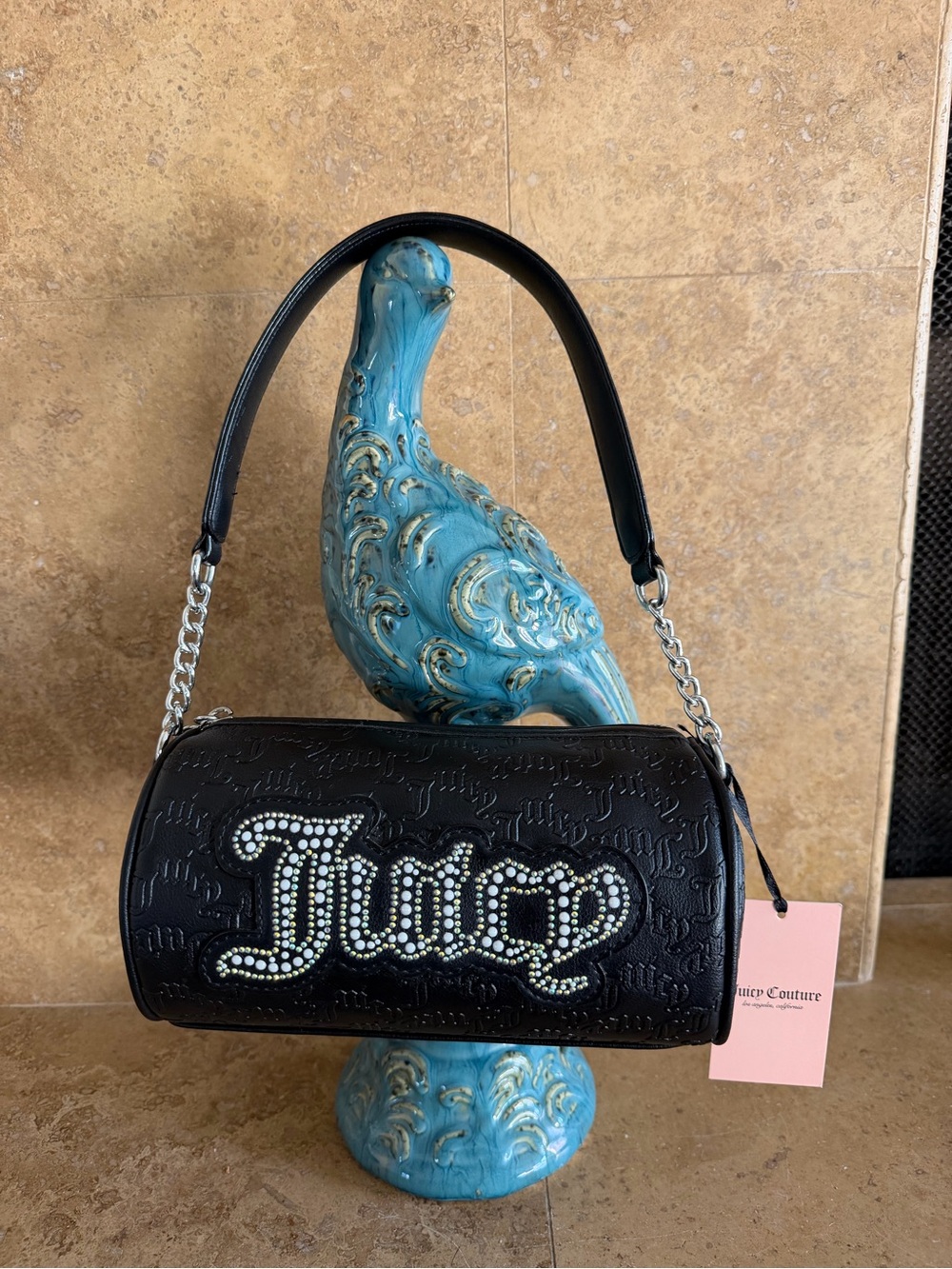 juicy couture bling rhinestones pearls roll bag barrel purse juicy logo